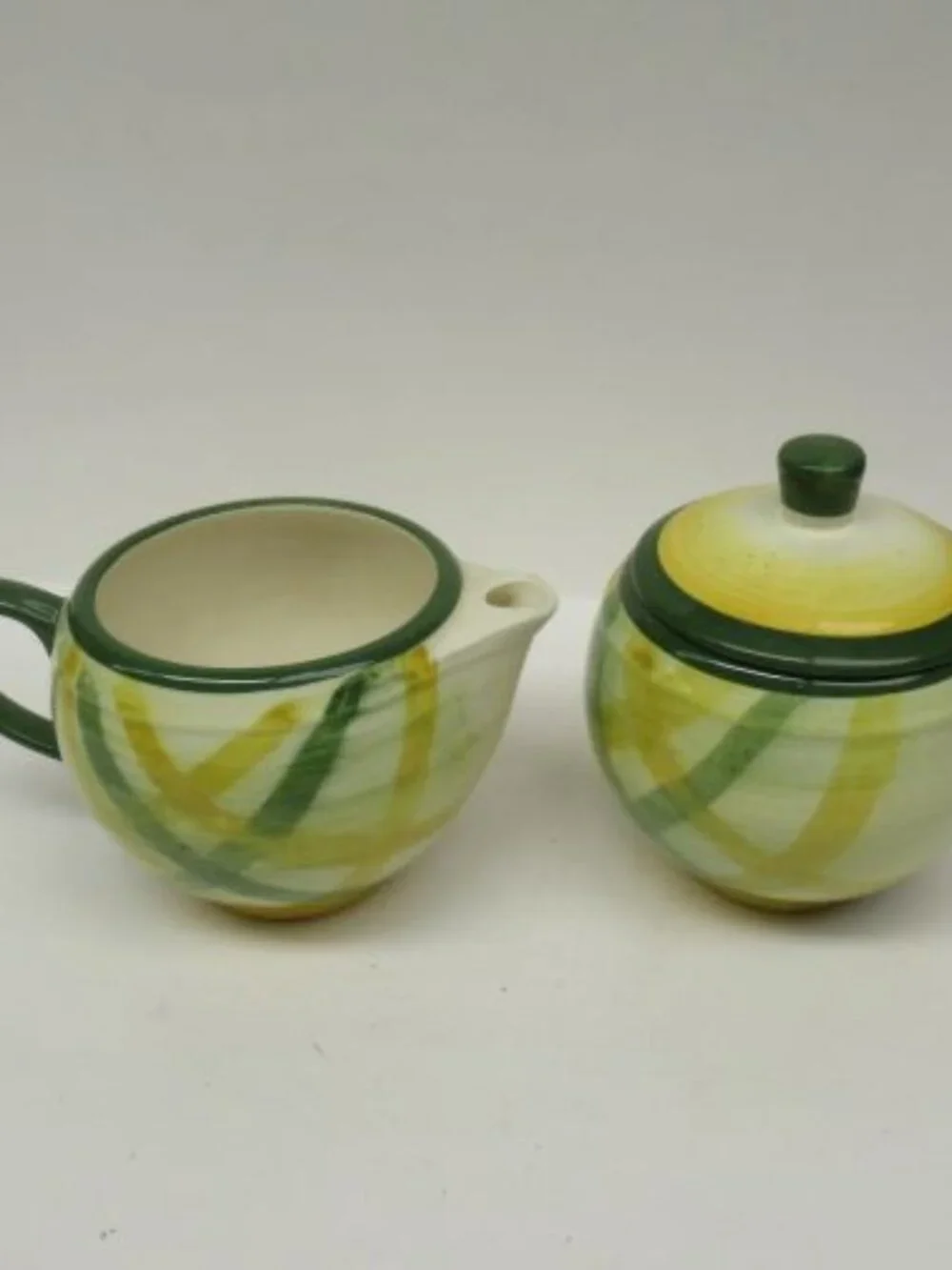 Metlox Vernonware GINGHAM Creamer, Sugar Bowl with Lid, Made In U.S.A.